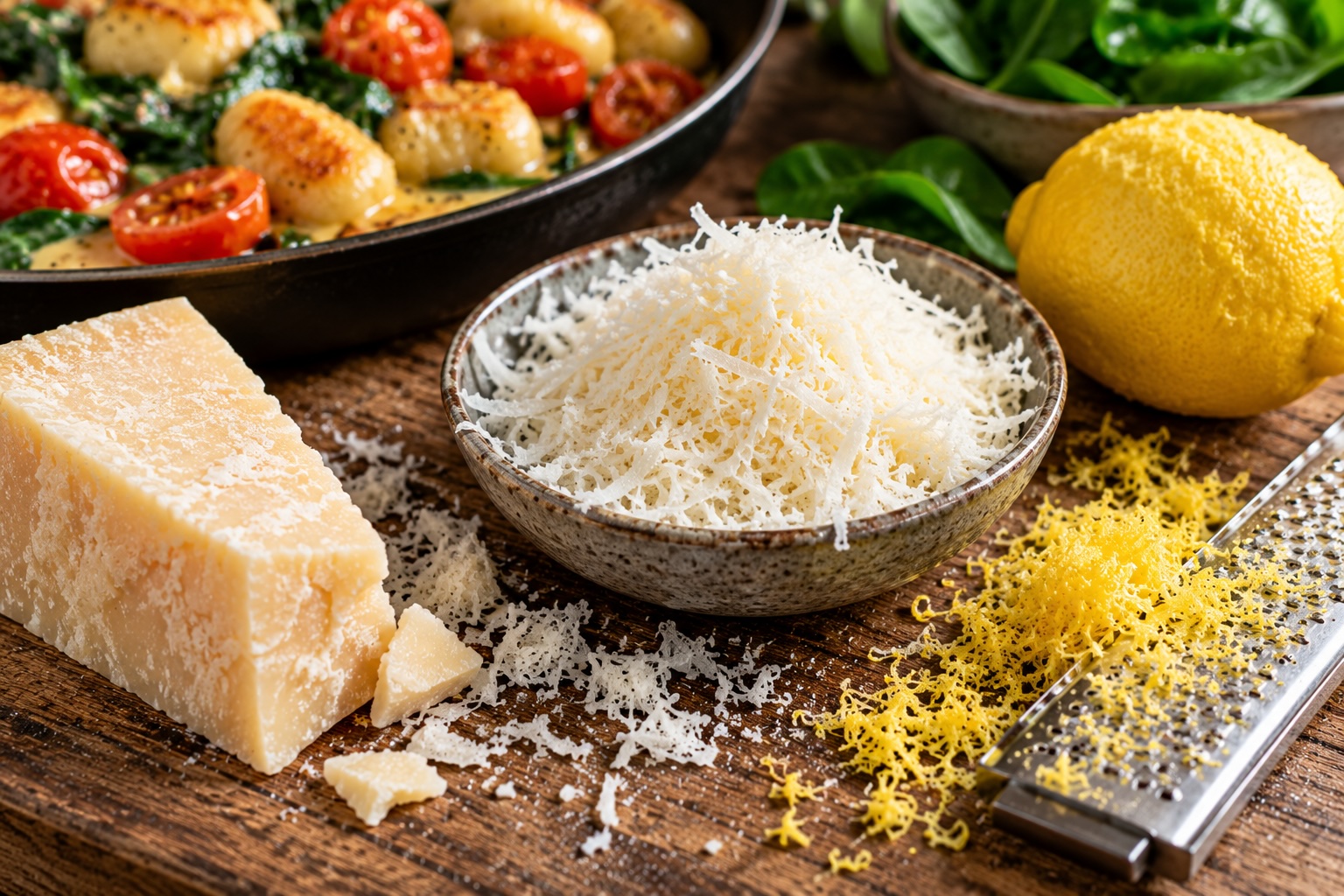 Geriebener Parmesan und Zitronenabrieb als Finish für die Gnocchi